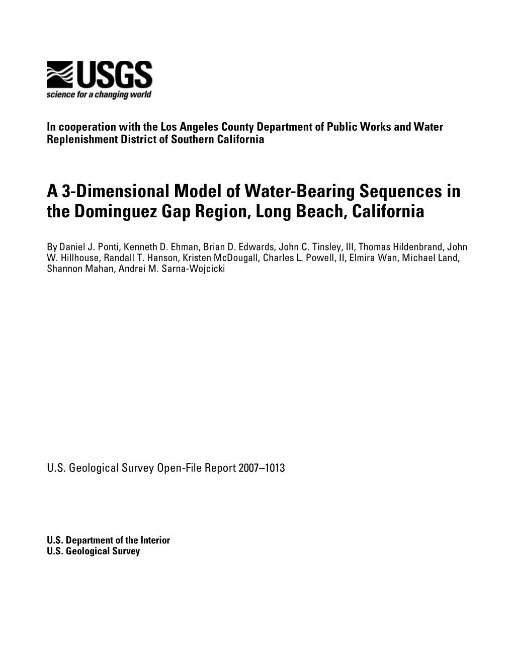 A 3-Dimensional Model of Water-Bearing Sequences in the Dominguez Gap Region, Long Beach, California