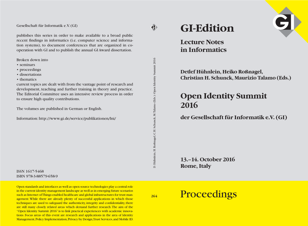 Proceedings • Dissertations Detlef Hühnlein, Heiko Roßnagel, • Thematics Christian H