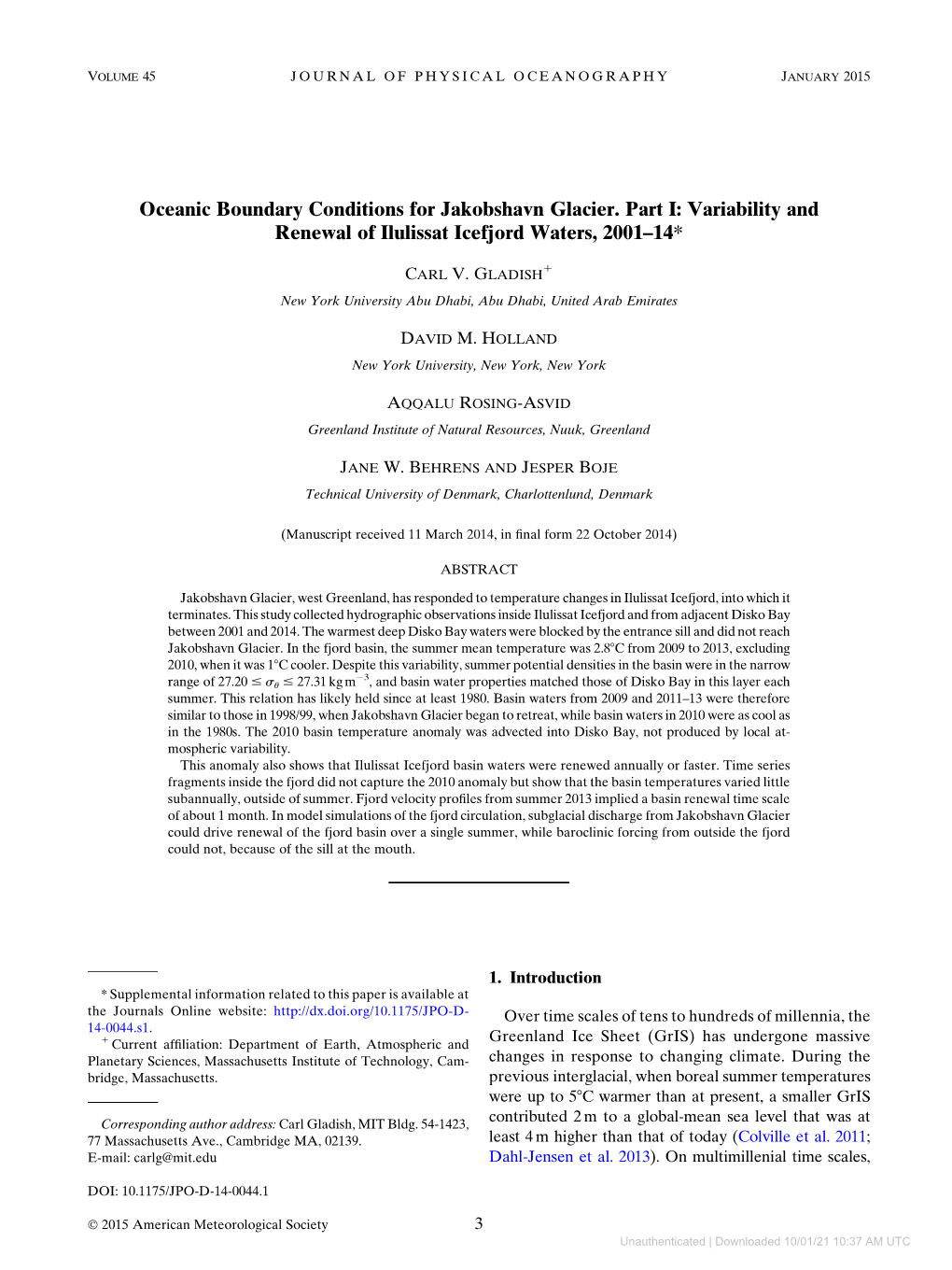 Downloaded 10/01/21 10:37 AM UTC 4 JOURNAL of PHYSICAL OCEANOGRAPHY VOLUME 45