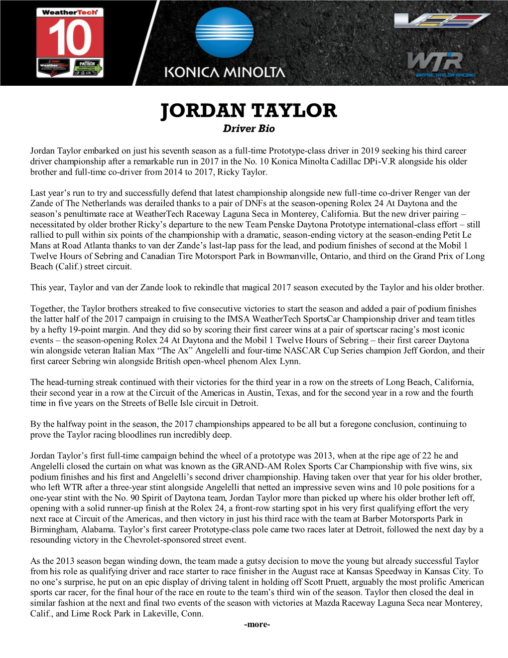 JORDAN TAYLOR Driver Bio