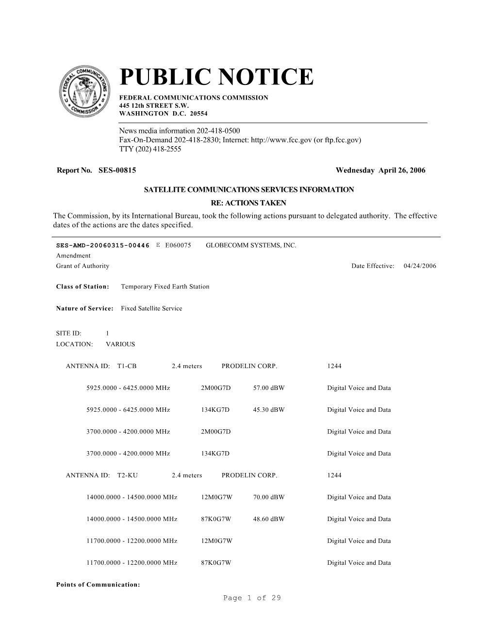 PUBLIC NOTICE FEDERAL COMMUNICATIONS COMMISSION 445 12Th STREET S.W