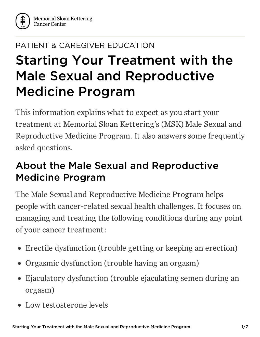 Starting Your Treatment with the Male Sexual and Reproductive Medicine Program