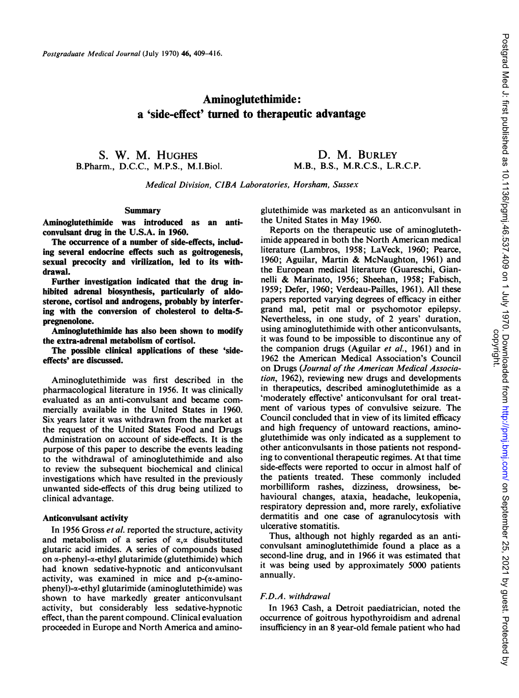 Aminoglutethimide: a 'Side-Effect' Turned to Therapeutic Advantage