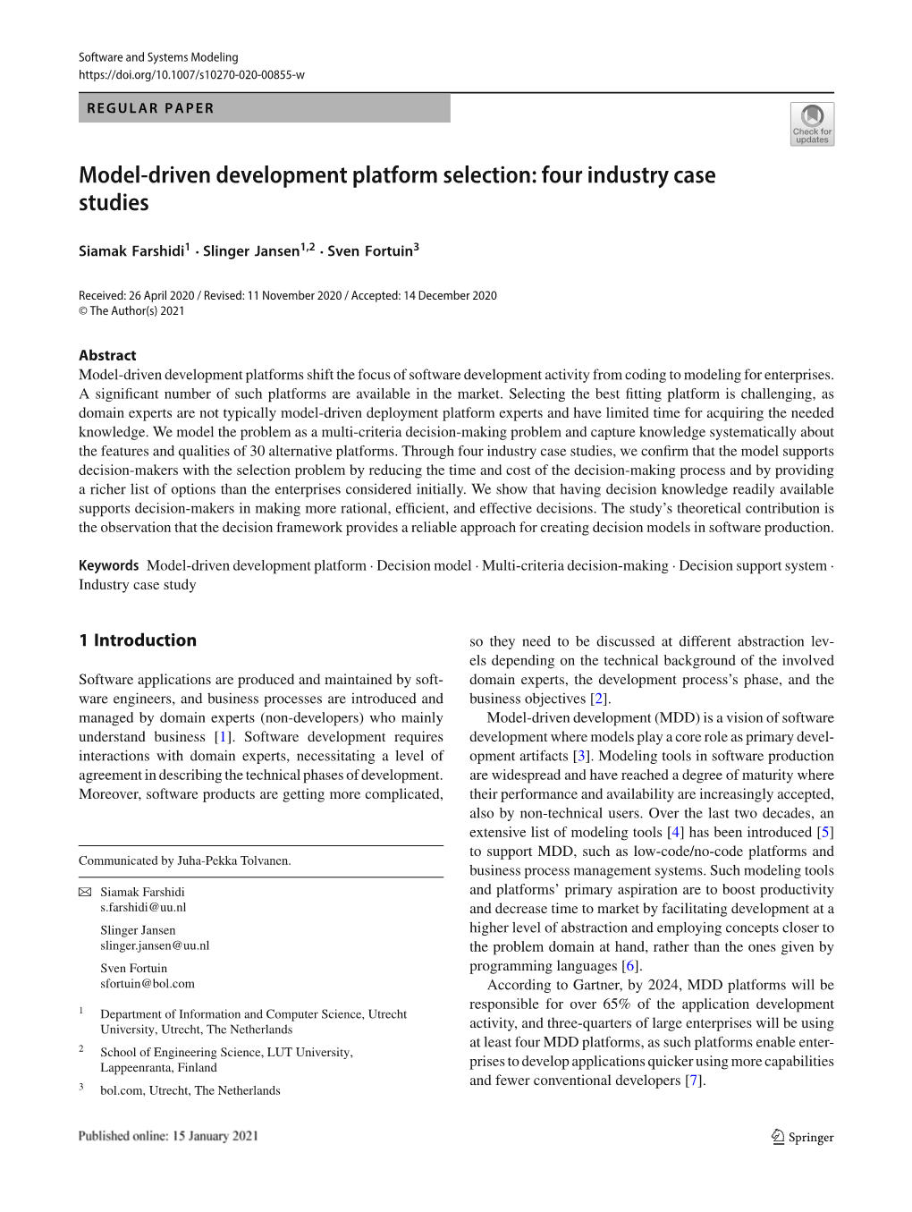 Model-Driven Development Platform Selection: Four Industry Case Studies