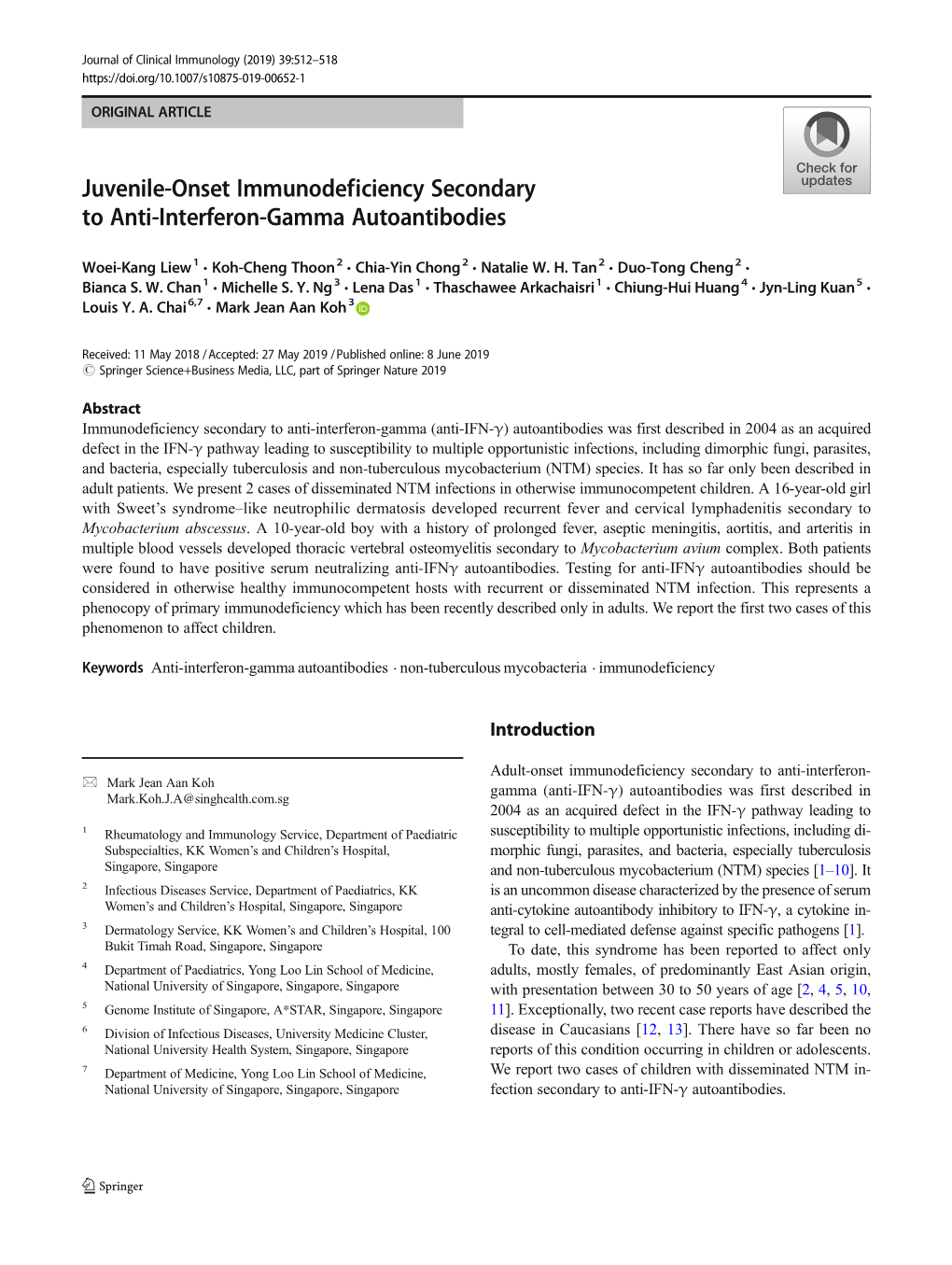 Juvenile-Onset Immunodeficiency Secondary to Anti-Interferon-Gamma Autoantibodies