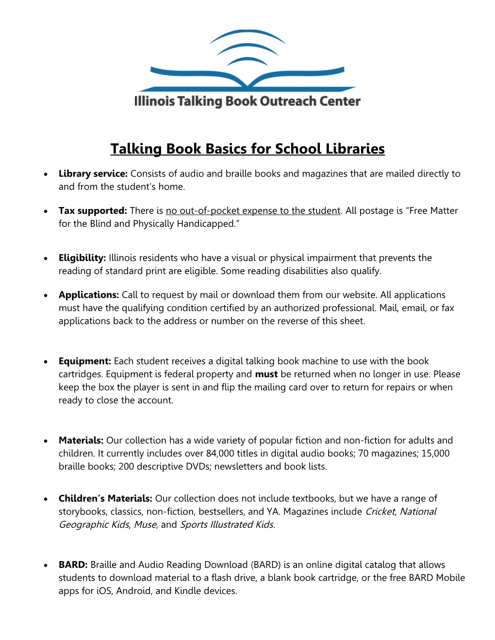 Talking Book Basics for School Libraries