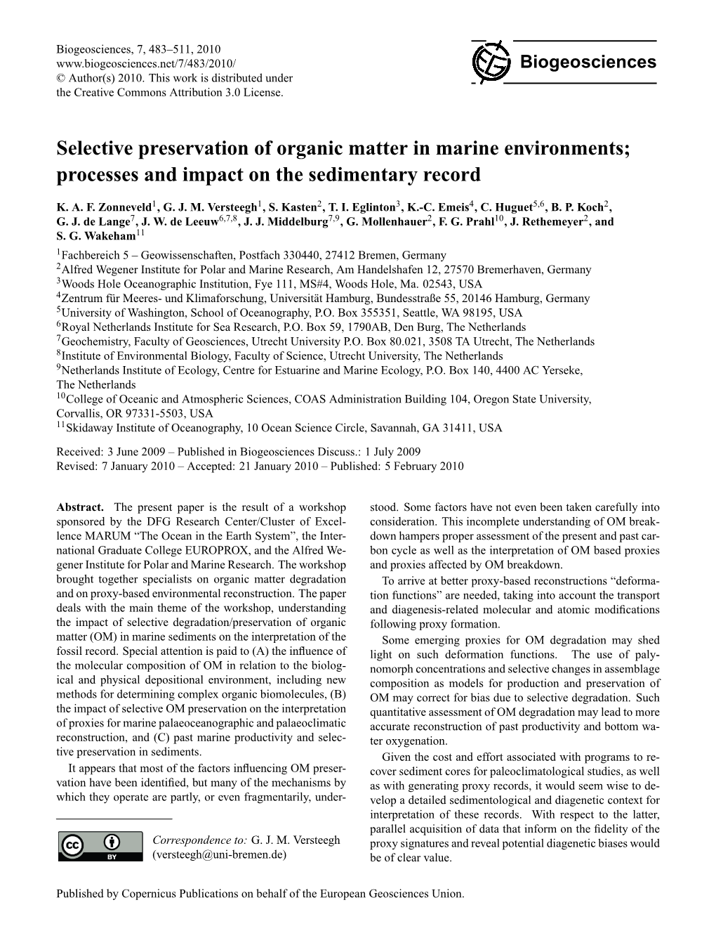 Selective Preservation of Organic Matter in Marine Environments; Processes and Impact on the Sedimentary Record