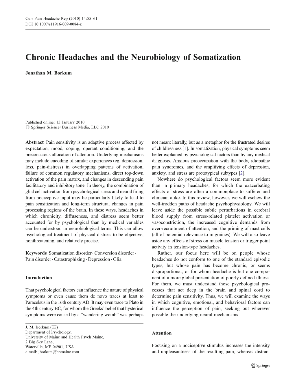 Chronic Headaches and the Neurobiology of Somatization