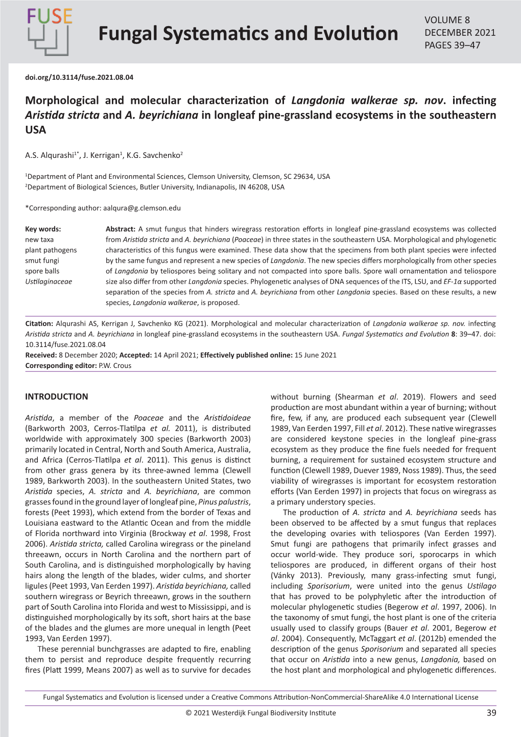 Fungal Systematics and Evolution PAGES 39–47