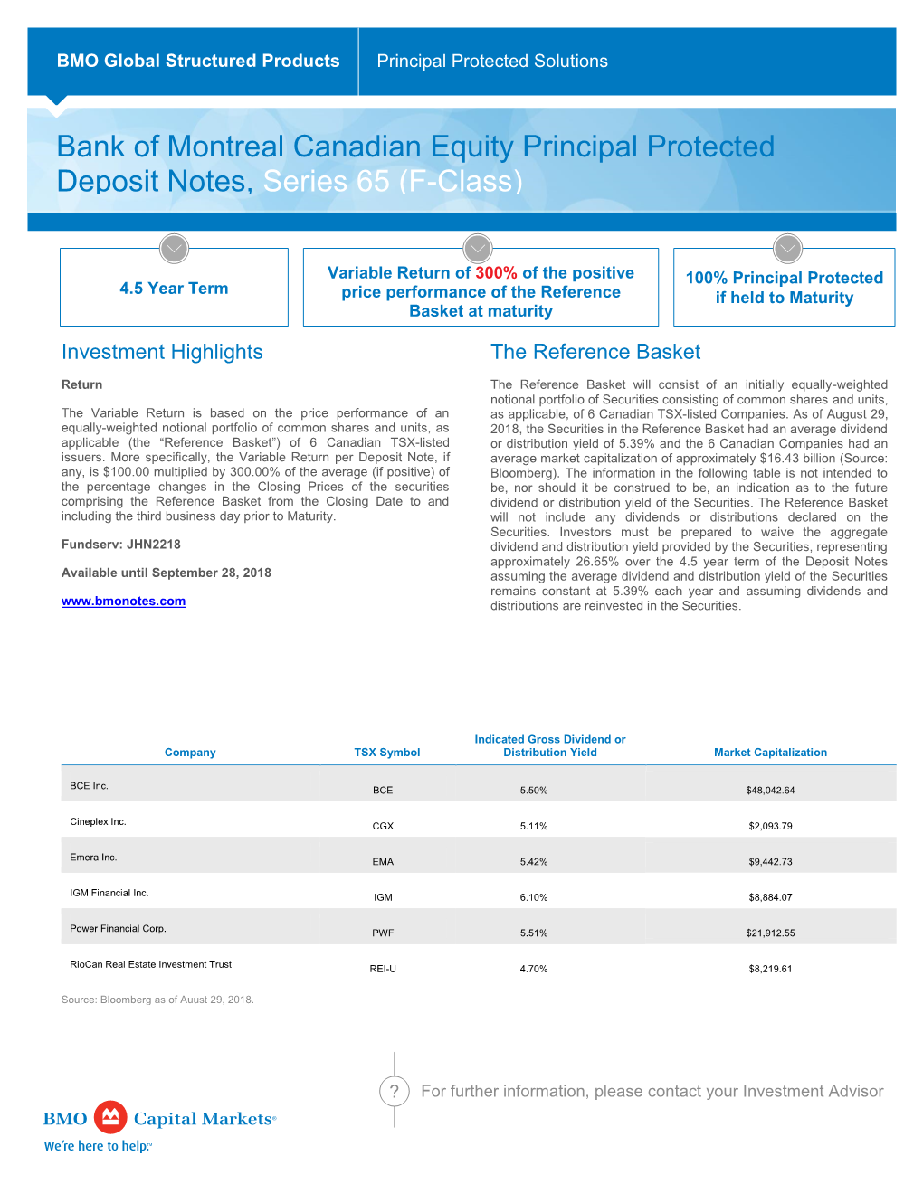 Bank of Montreal Canadian Equity Principal Protected Deposit Notes, Series 65 (F-Class)