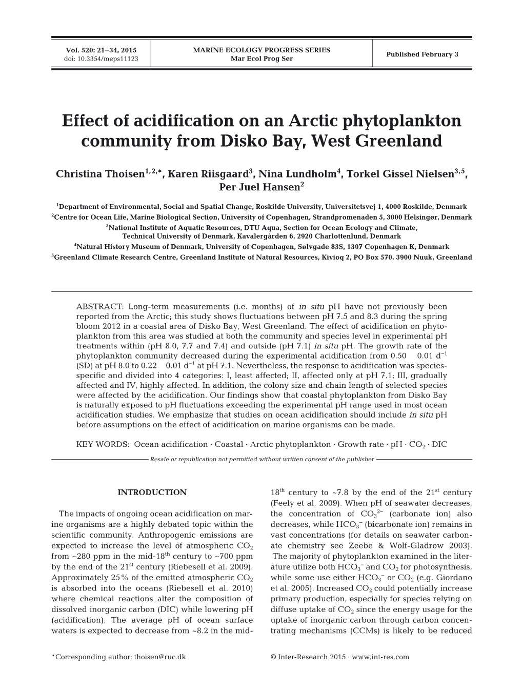 Effect of Acidification on an Arctic Phytoplankton Community from Disko Bay, West Greenland