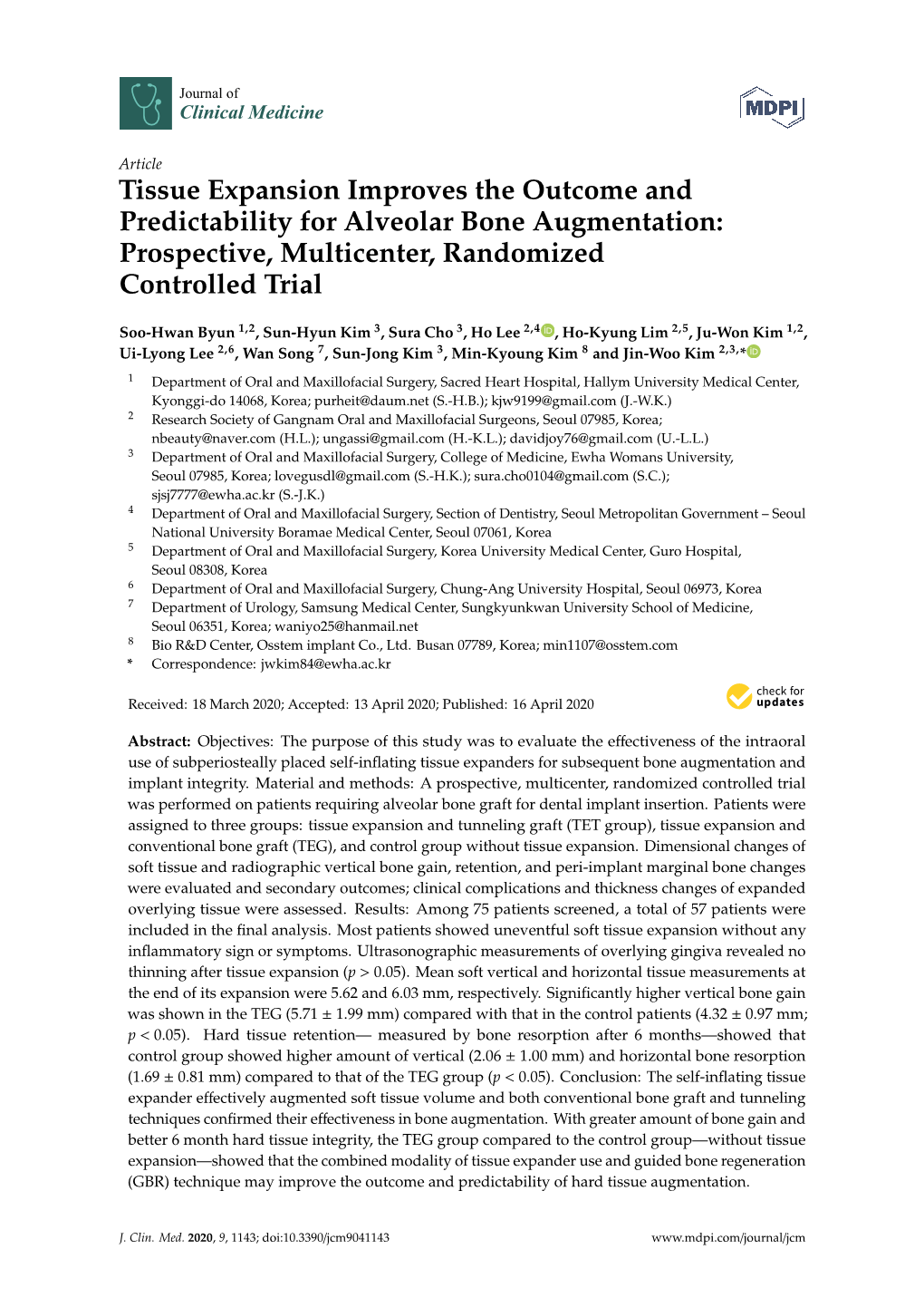 Tissue Expansion Improves the Outcome and Predictability for Alveolar Bone Augmentation: Prospective, Multicenter, Randomized Controlled Trial