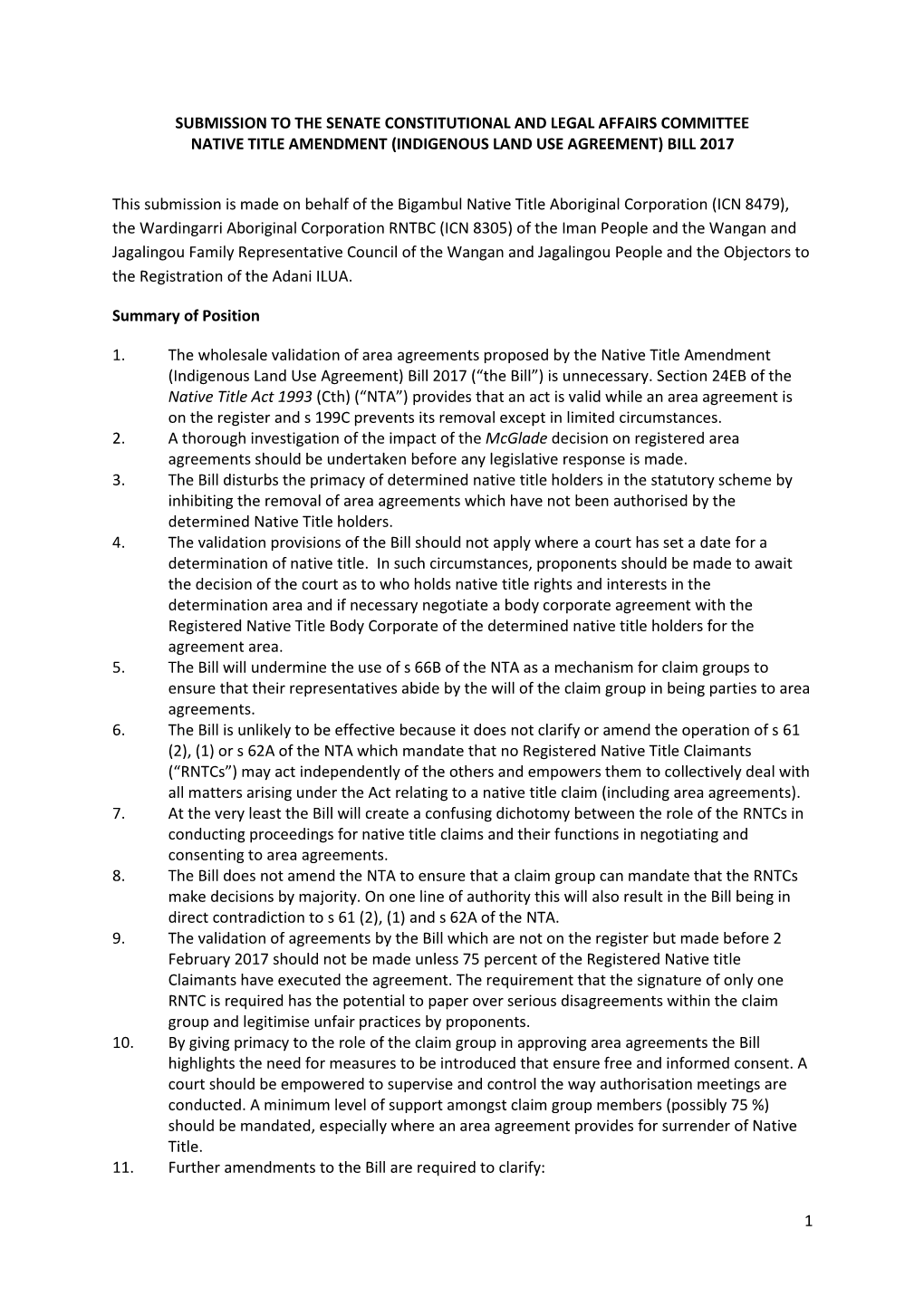 Indigenous Land Use Agreement) Bill 2017