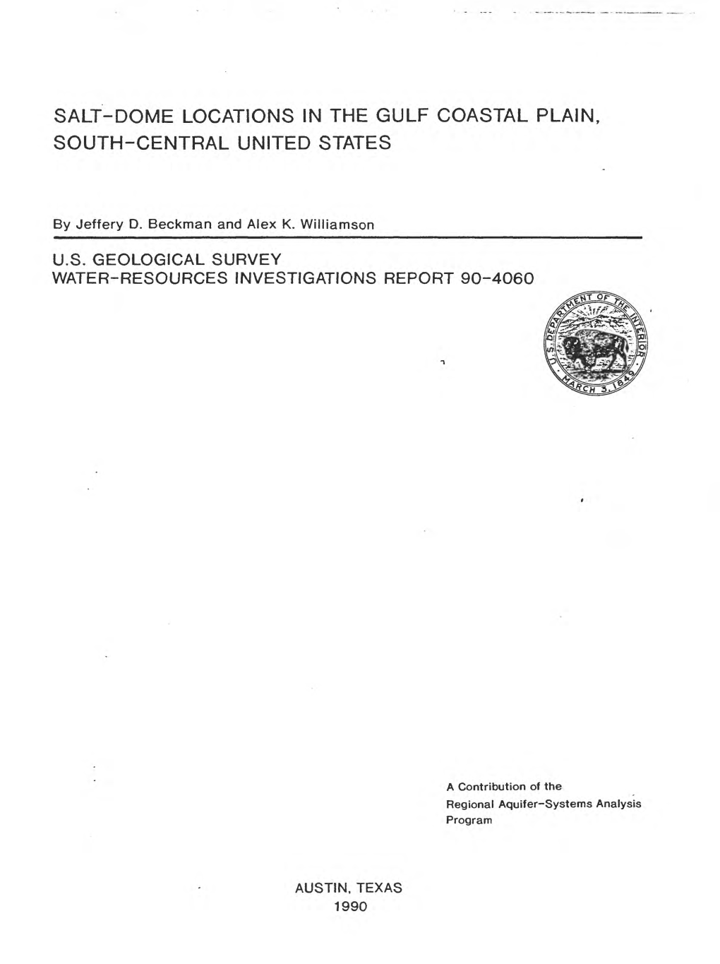 Salt-Dome Locations in the Gulf Coastal Plain, South-Central United States