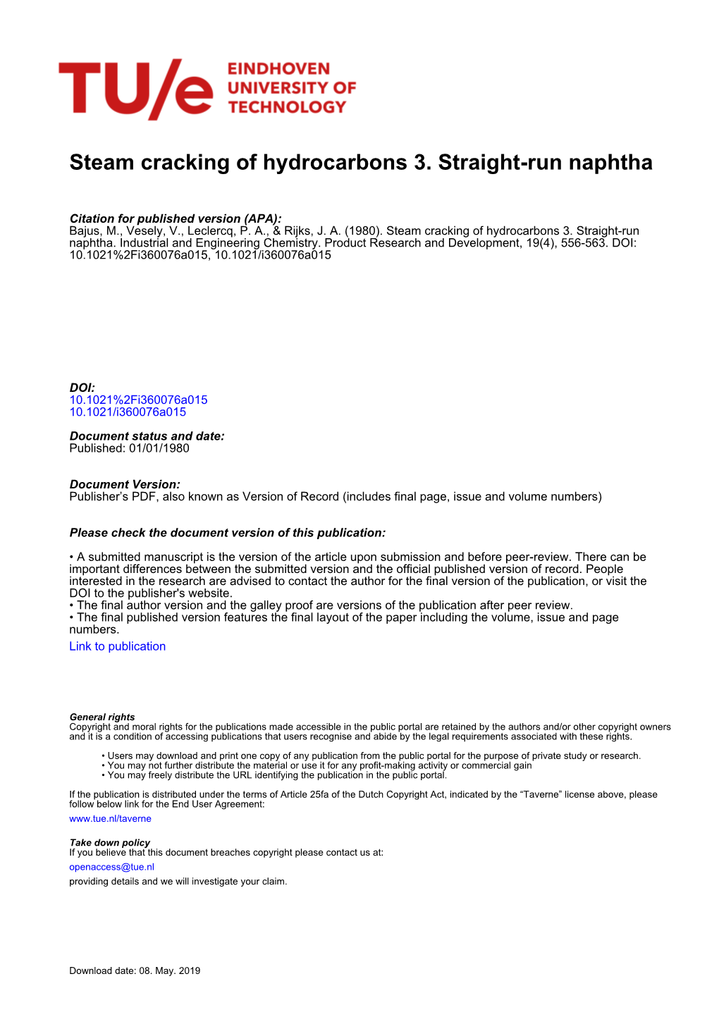 Steam Cracking of Hydrocarbons 3. Straight-Run Naphtha