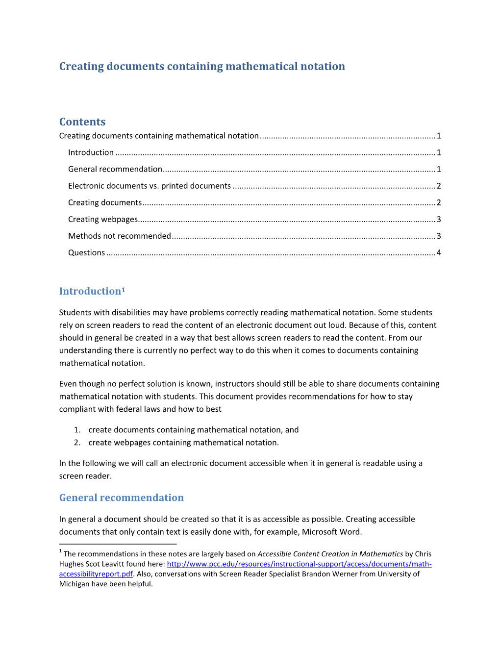 Creating Documents Containing Mathematical Notation Contents