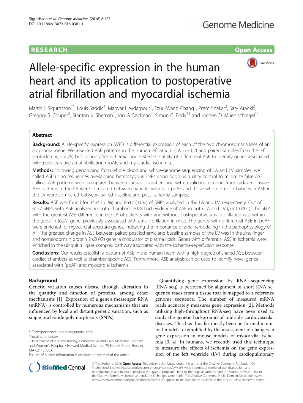 Allele-Specific Expression in the Human Heart and Its Application to Postoperative Atrial Fibrillation and Myocardial Ischemia Martin I