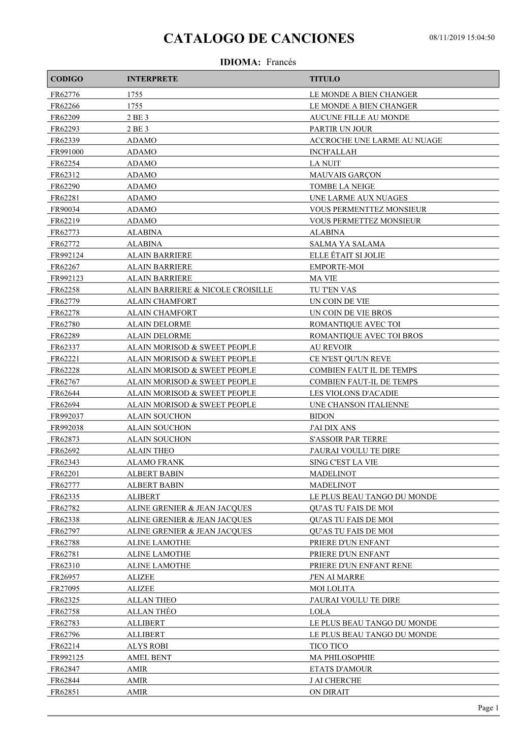 Catalogo De Canciones 08/11/2019 15:04:50