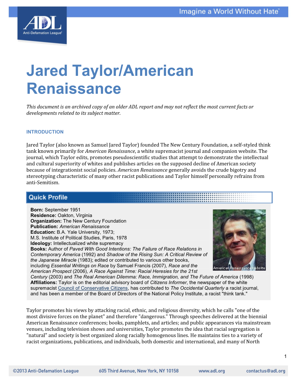 Jared Taylor/American Renaissance