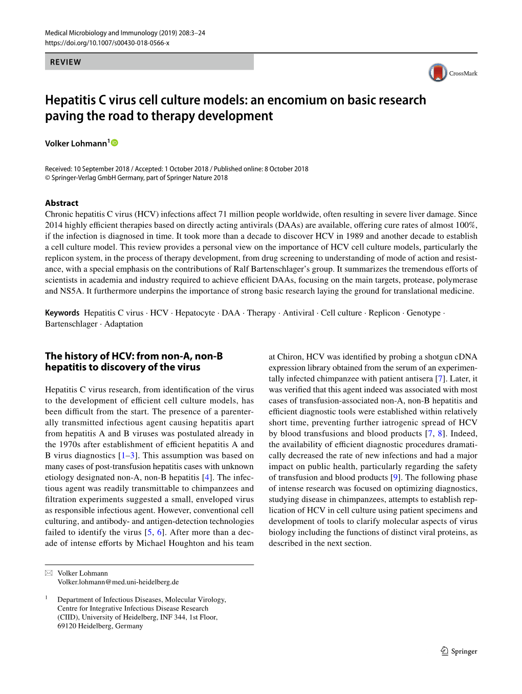 Hepatitis C Virus Cell Culture Models: an Encomium on Basic Research Paving the Road to Therapy Development