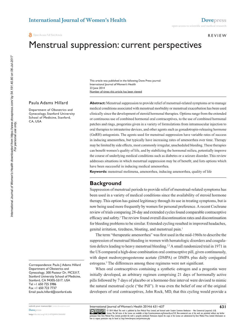 Menstrual Suppression: Current Perspectives