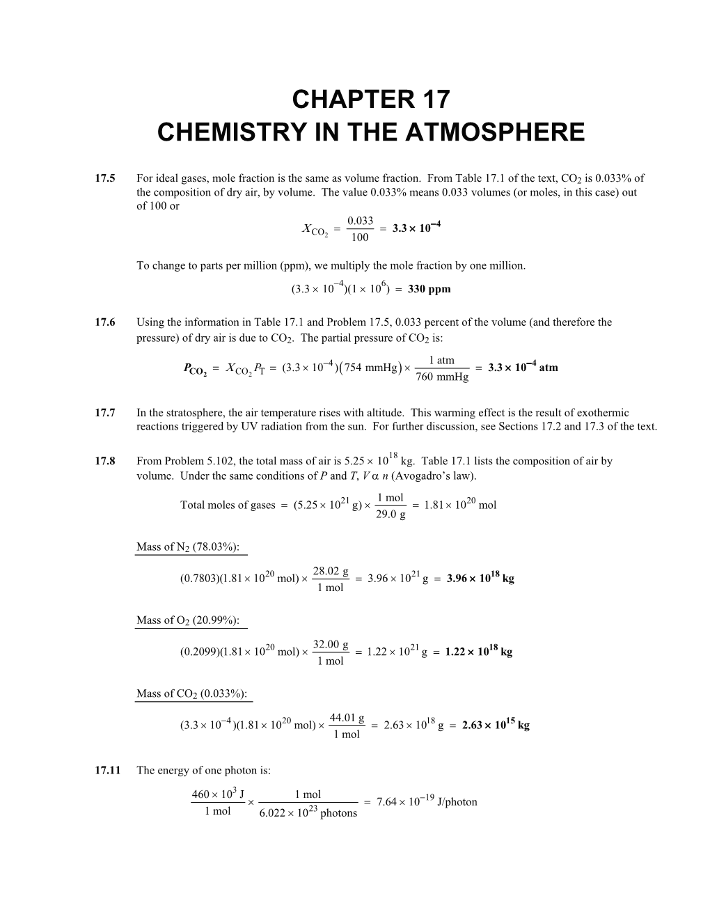 Chapter 17 Chemistry in the Atmosphere