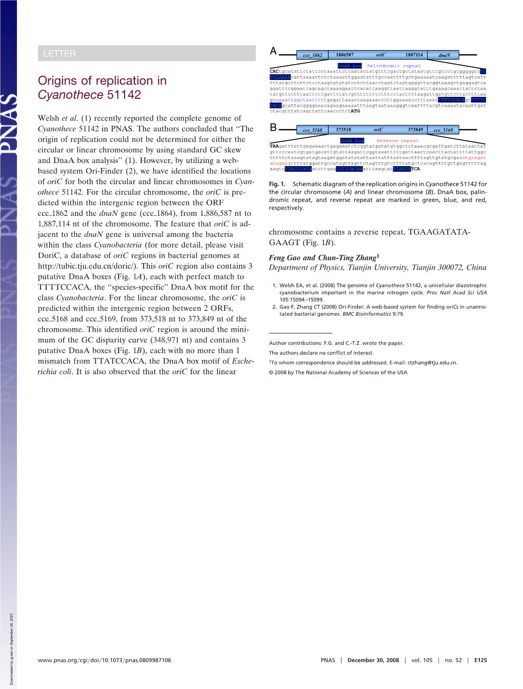 Origins of Replication in Cyanothece 51142