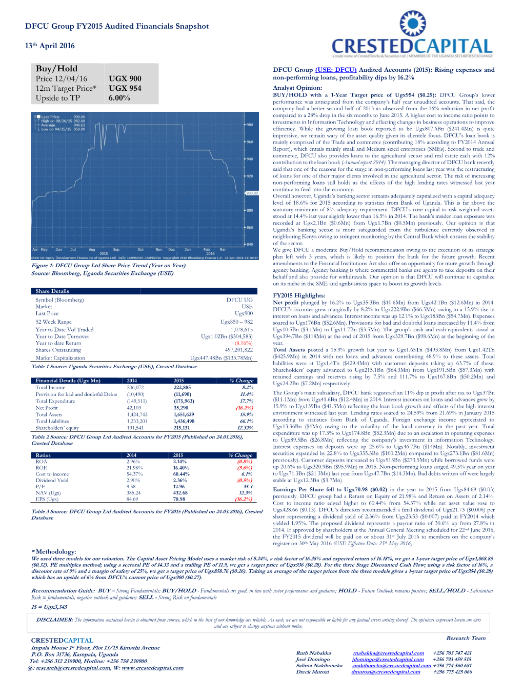 DFCU Group Ltd FY2015 Audited Accounts Snapshot