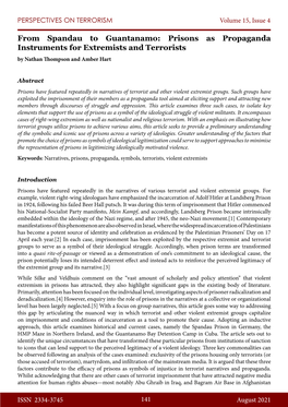 Prisons As Propaganda Instruments for Extremists and Terrorists by Nathan Thompson and Amber Hart