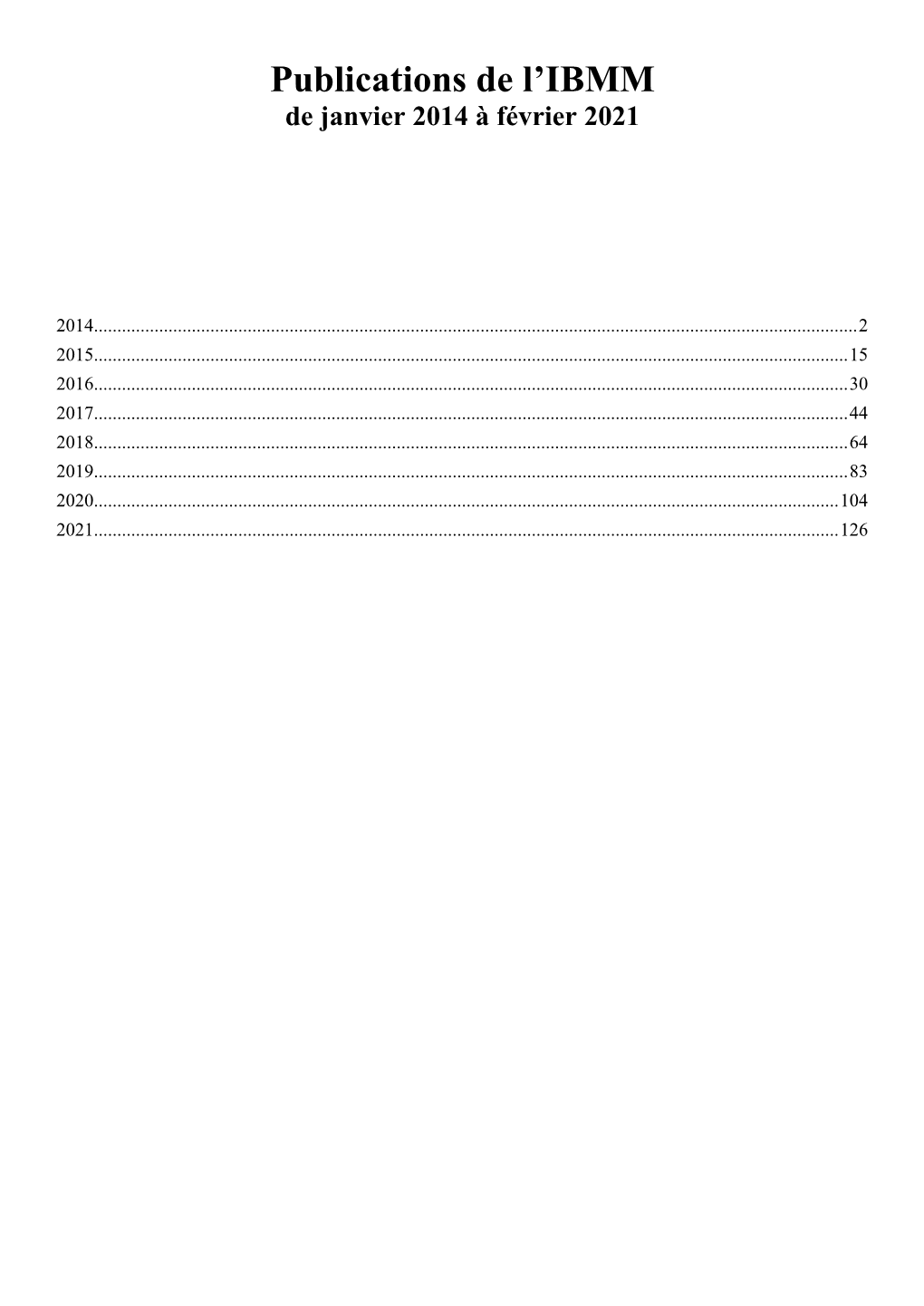 Publications De L'ibmm