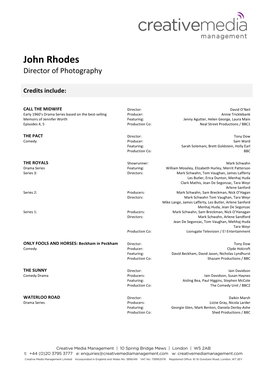 John Rhodes Director of Photography
