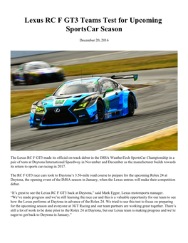 Lexus RC F GT3 Teams Test for Upcoming Sportscar Season