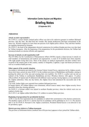Briefing Notes 23 September 2013