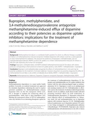Bupropion, Methylphenidate, and 3,4-Methylenedioxypyrovalerone