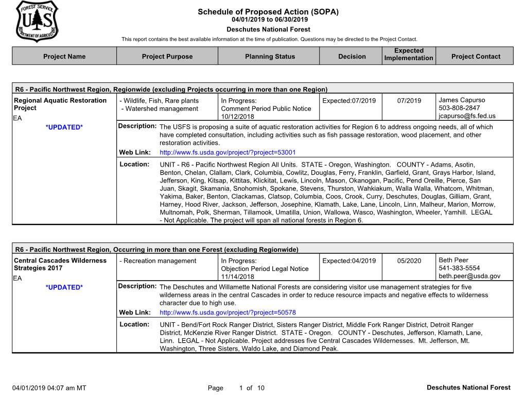 Deschutes National Forest This Report Contains the Best Available Information at the Time of Publication