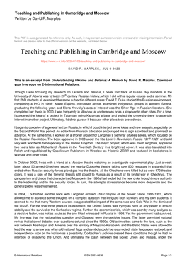 Teaching and Publishing in Cambridge and Moscow Written by David R