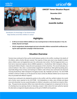 Key Focus: Juvenile Justice Highlights: Situation Overview