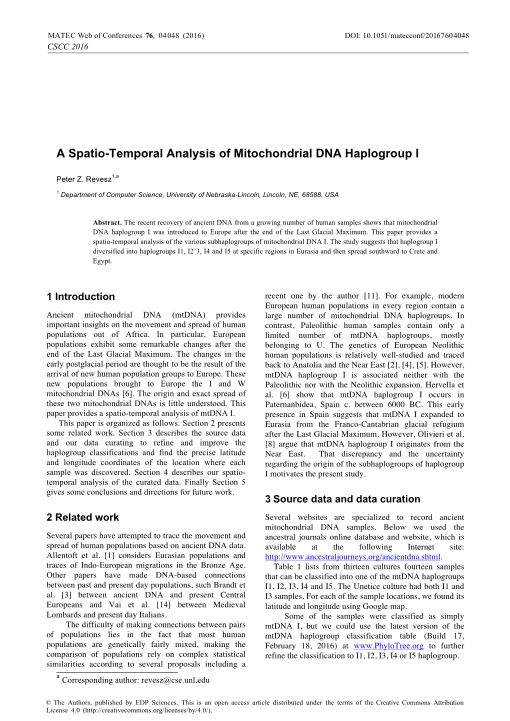 A Spatio-Temporal Analysis of Mitochondrial DNA Haplogroup I