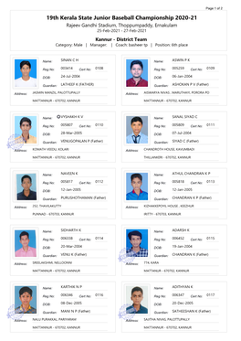 19Th Kerala State Junior Baseball Championship 2020-21