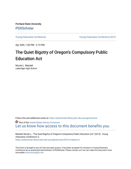 The Quiet Bigotry of Oregon's Compulsory Public Education Act
