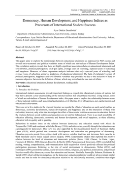 Democracy, Human Development, and Happiness Indices As Precursors of International Student Success