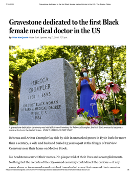 Gravestone Dedicated to the First Black Female Medical Doctor in the US - the Boston Globe