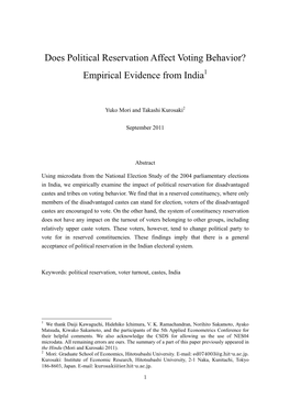 Does Political Reservation Affect Voting Behavior? Empirical Evidence from India1