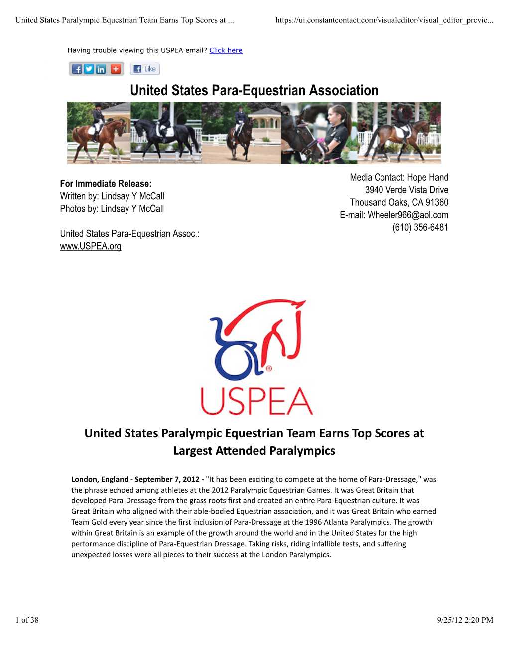 United States Paralympic Equestrian Team Earns Top Scores at Largest A�Ended Paralympics