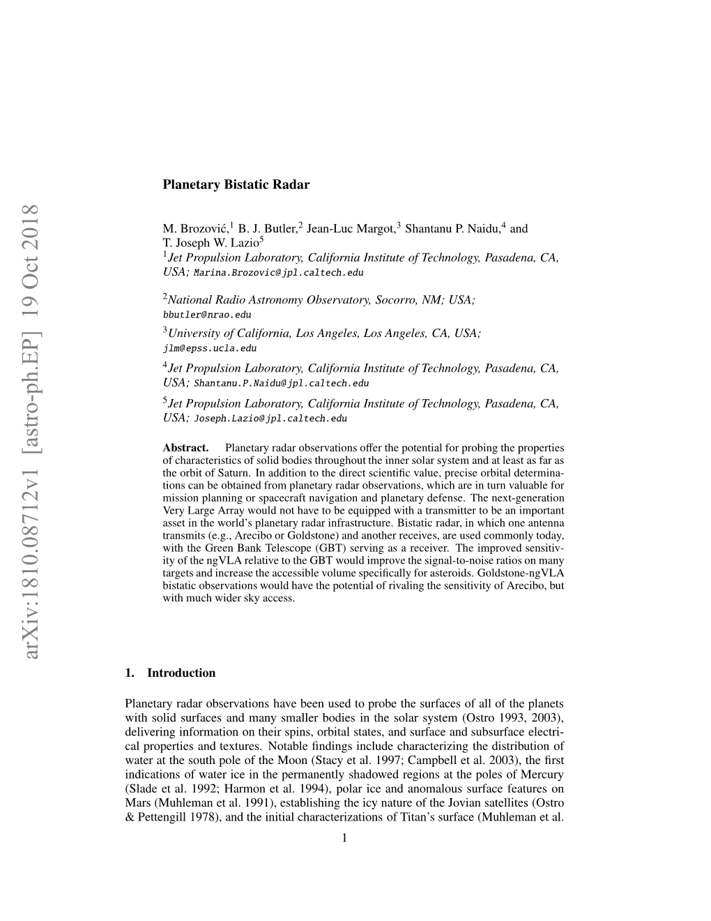 Planetary Bistatic Radar