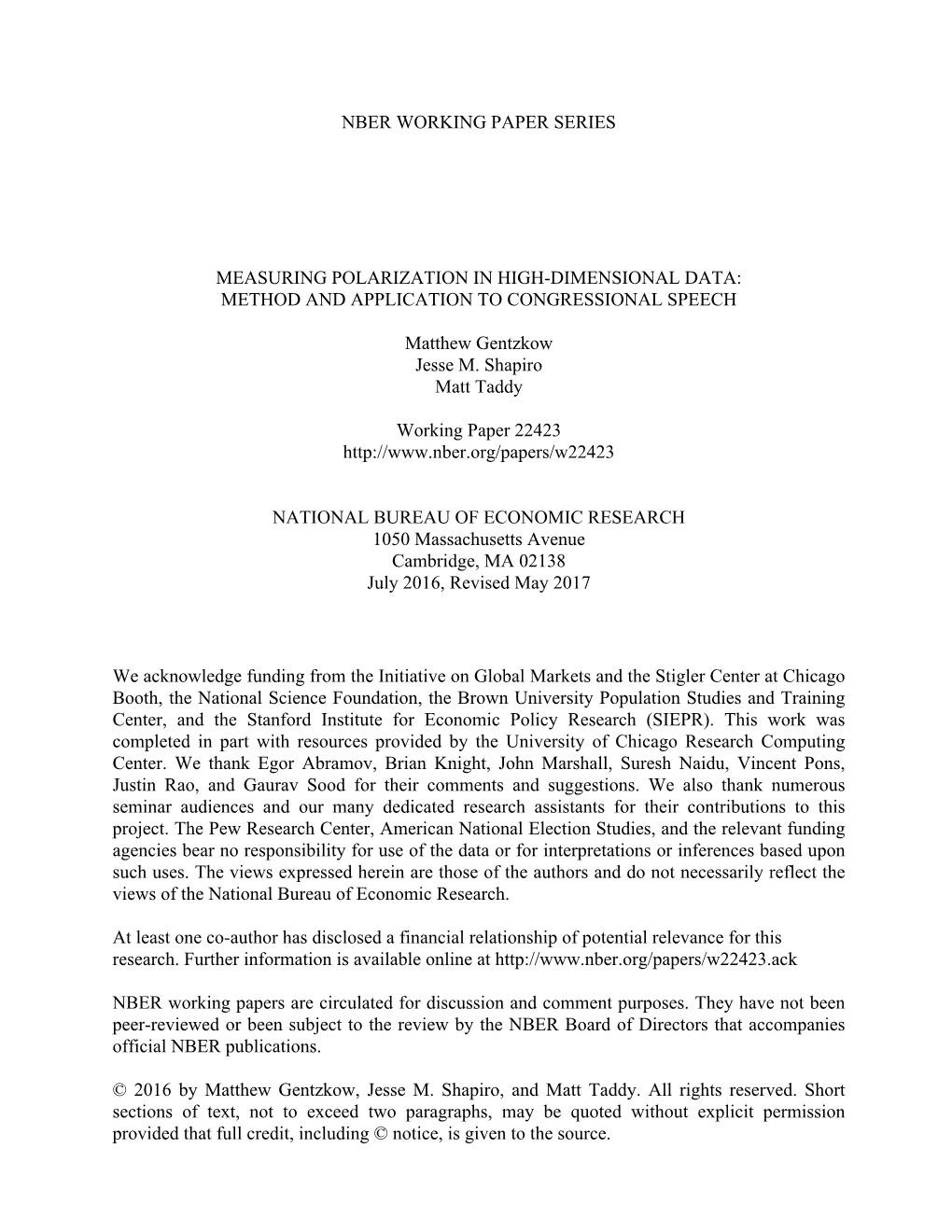 Measuring Polarization in High-Dimensional Data: Method and Application to Congressional Speech