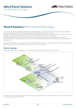 Allied Telesis Solutions Tested Solution:Ipv6 Transition Technologies
