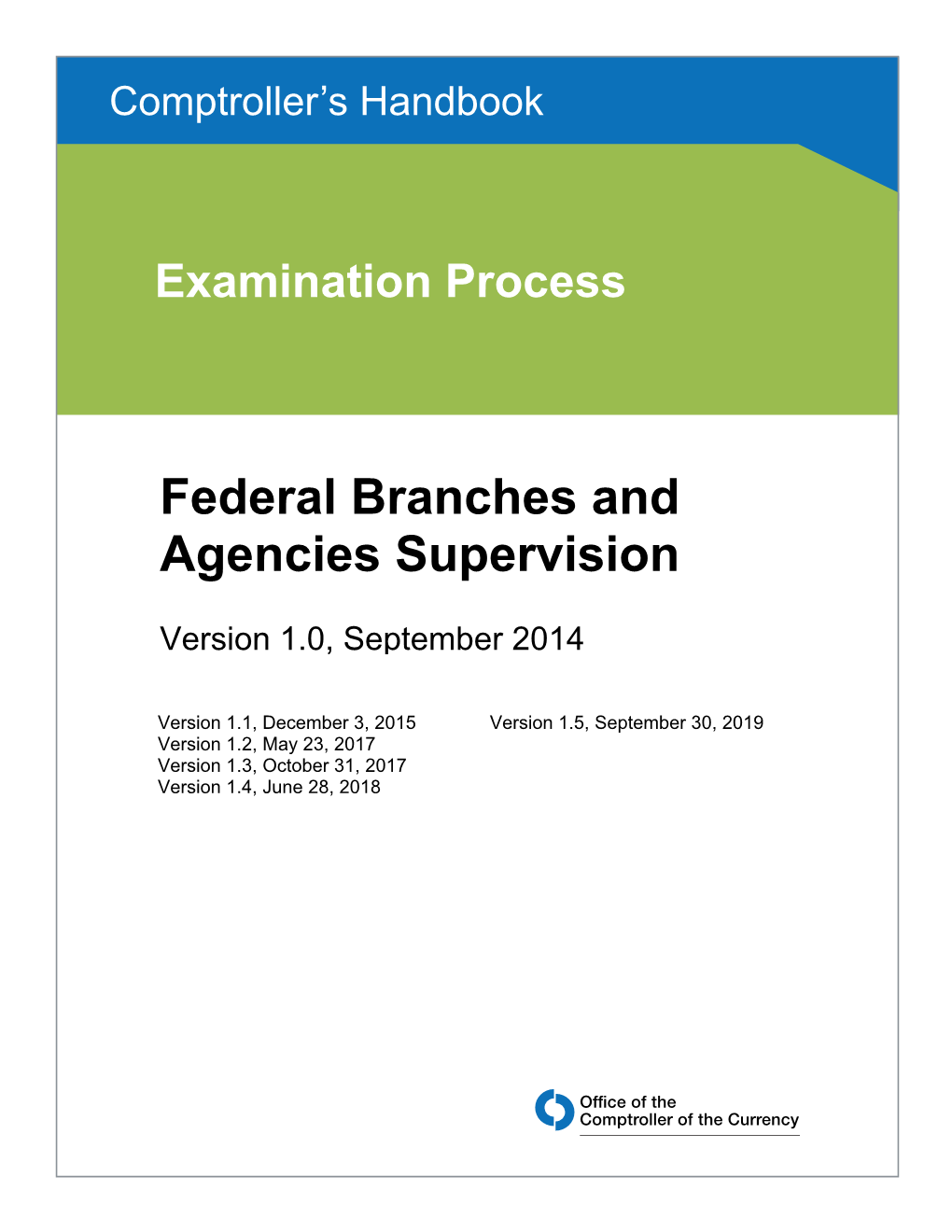 Federal Branches and Agencies Supervision, Comptroller's Handbook