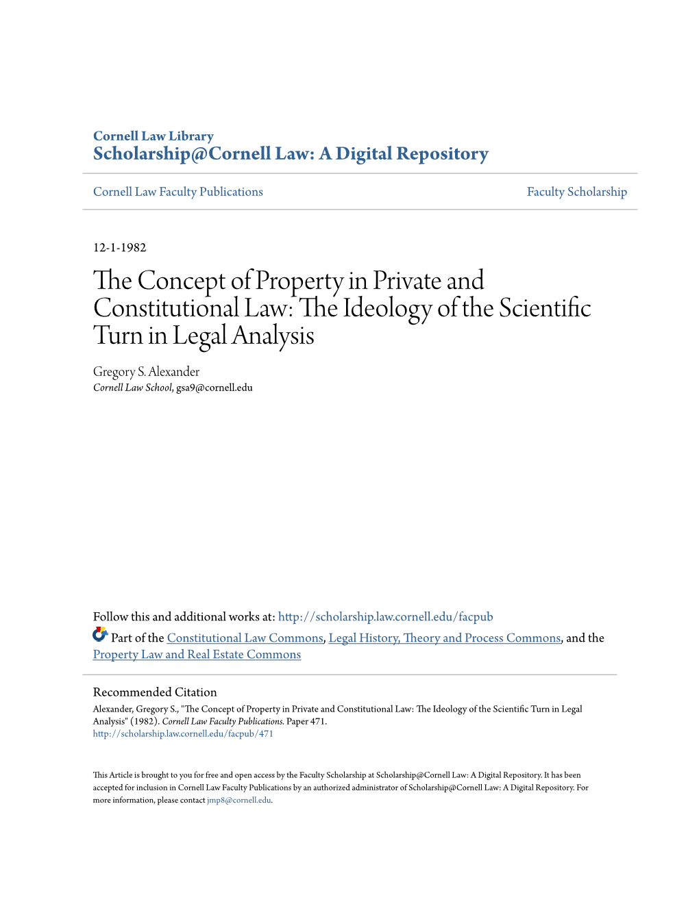 The Concept of Property in Private and Constitutional Law: the Ideology of the Scientific Turn in Legal Analysis