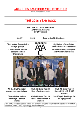 Aberdeen Amateur Athletic Club the 2016 Year Book
